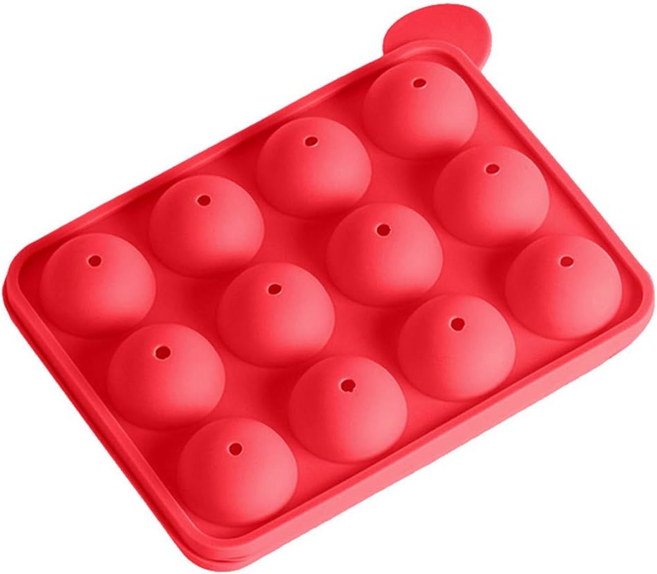 OCCOKO 12 Holes 3d Sphere Silicone Mold, Round Mousse Chocolate Cake Baking Molds, Dessert Molds For Jelly, Ball Pastry And Round Shape Ice Cream Bombe, 175 x 130mm(Red, 175 x 130mm)
