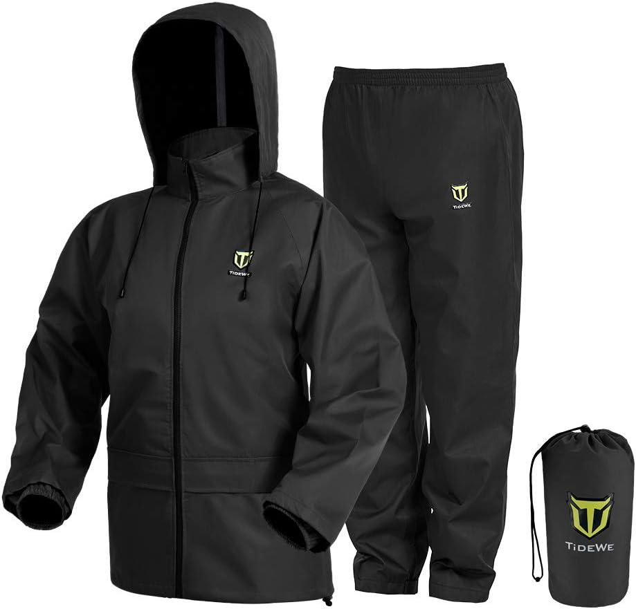 TideWe Rain Suit, Waterproof Breathable Lightweight Rainwear (Black Size XXXL): Automotive