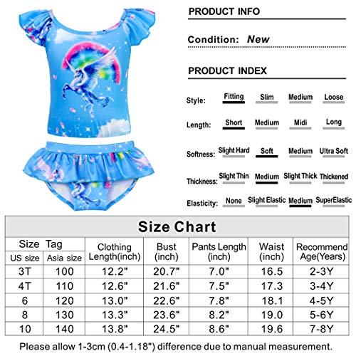 COTRIO Rainbow Unicorn Two-Pieces Swimsuit Girls Swimming Bathing Suit Child Kids Ruffle Tankini Swimwear Beach Holiday Bikini Set (2-3 Years, Blue, 100) - Thumbnail 7