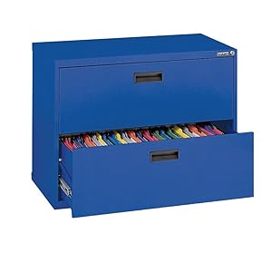 Sandusky 400 Series Blue Steel Lateral File Cabinet with Plastic Handle, 30" Width x 27-1/4" Height x 18" Depth, 2 Drawers