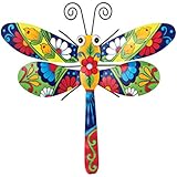 Collections Etc Colorful Metal Mexican Talavera-Style Insect Garden Wall Art for Indoor and Outdoor Decoration, Dragonfly
