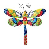 Collections Etc Colorful Metal Mexican Talavera-Style Insect Garden Wall Art for Indoor and Outdoor Decoration, Dragonfly