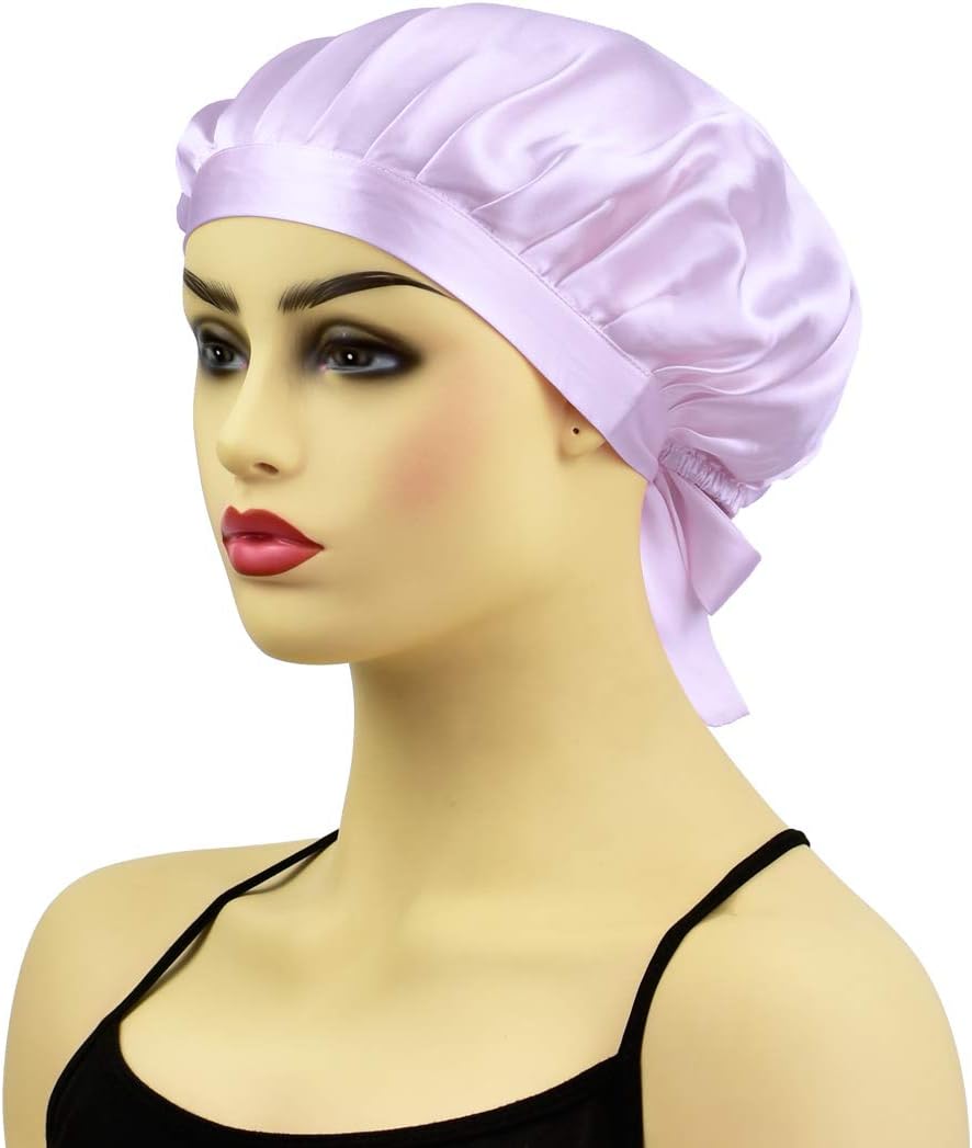 Silk Sleep Cap for Women, Silk Bonnet Sleeping Cap Night Hat Head Cover for Curly Hair Beauty (Purple)