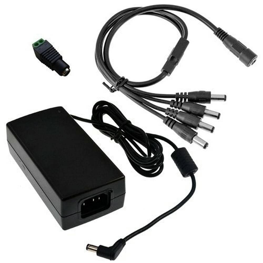 BW 12V 5A 60W DC Power Supply with a 4 Way CCTV Power Splitter Cable for CCTV Cameras,LED Srip Light (Alternative Power Supply, Power Cord not Included）