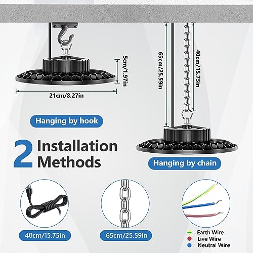TOPAUBUB 100W UFO LED Interior Ceiling Spotlights, 4 Pieces, LED Ceiling Lamps 10000LM IP65 6500K with Metal Chain 30 cm, Driver, Industrial Spotlight for Garage