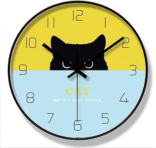 Lcxligang Reloj de Pared de Metal, Reloj de Gato de Dibujos Animados no