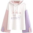 Lolita Casual Hoodies Teen Girls Patchwork Cute Cartoon Long Sleeve Tops