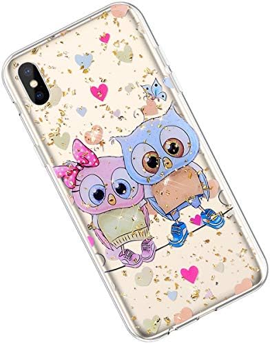 Qjuegad Compatible with iPhone Xs Max Case Glitter Crystal Clear Ultra Slim Fit Soft TPU Flexible Silicone Rubber Shockproof Lightweight Anti-Scratch Protective Shell Cover, Owl