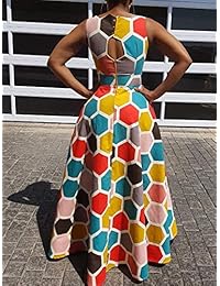 Verwin - Vestido largo sin mangas con estampado de bloques de color