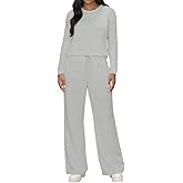 HBQ Women's 2 Piece Matching Sets Long Sleeve Top Wide Leg Pants Lounge Outfits Sweatsuits With Pockets
