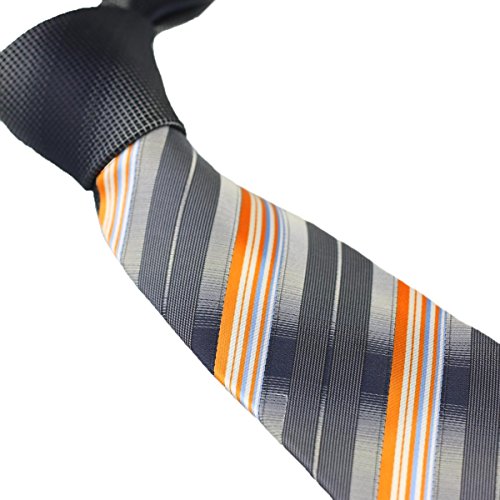 Coachella Ties Gray Plaids Knot Contrast Gray Orange Stripes Tie Formal Necktie