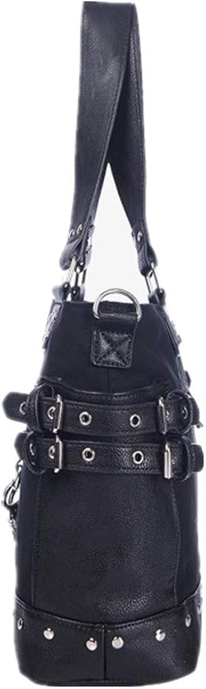 KEEPOP Women Fashion Rivet Handbag Purse Canvas Punk Tote with Shoulder Strap Crossbody Bag Large Capacity Black - Image 5