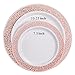 60 Pieces Rose Gold Plastic Plates, White Disposable Plates with Lace Design Includes: 30 Dinner Plates 10.25 Inch and 30 Salad/Dessert Plates 7.5 Inch