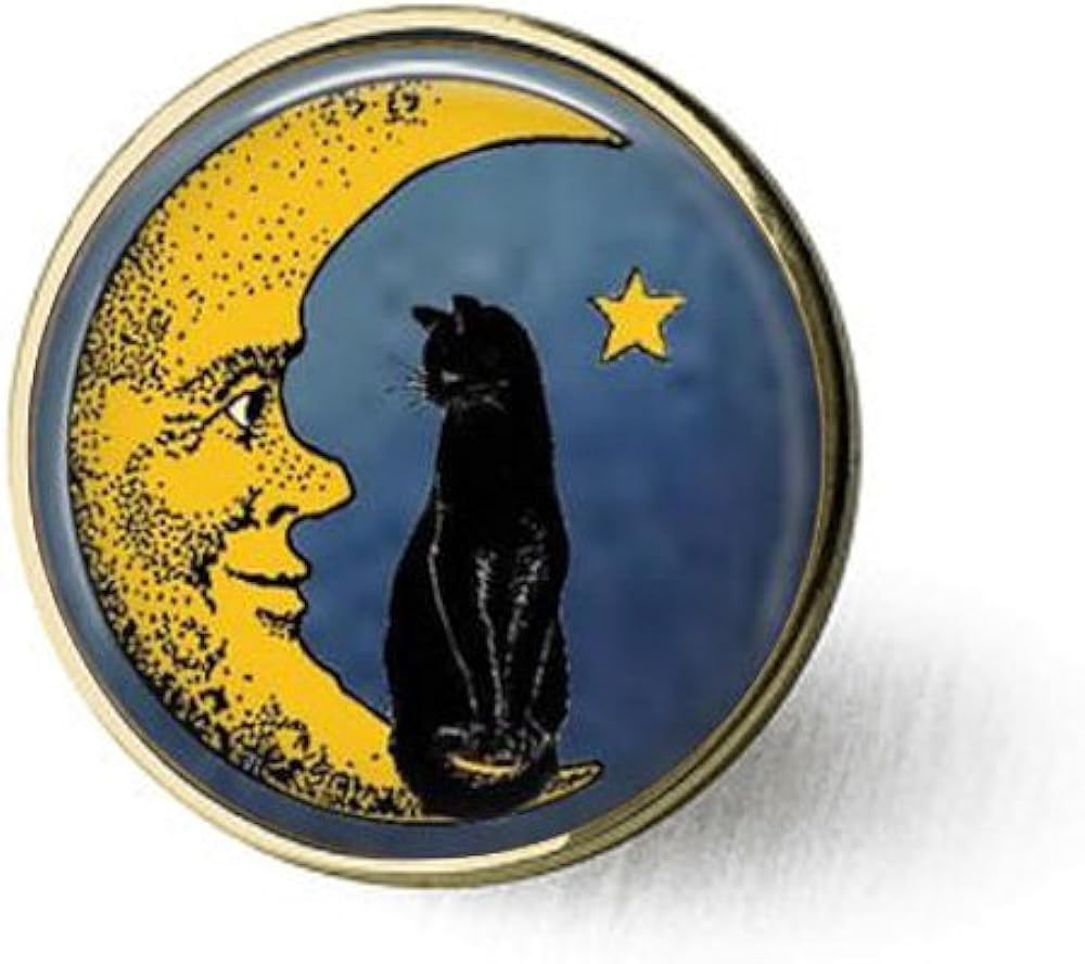 Amazon Com Stap Vintage Moon With Black Cat Moon Brooch Vintage Moon Jewelry Mr Moon Antique Moon Smiling Crescent Moon Clothing