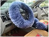 BELLESIE 3pcs 1 Set Soft Fluffy Plush Australian Wool Car Steering Wheel Cover with Handbrake Cover & Gear Shift Cover for 14.96
