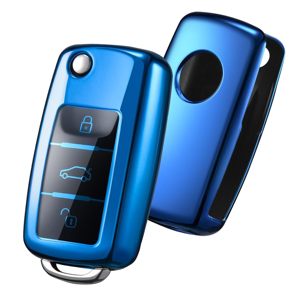 OATSBASF Car Key Cover for VW Golf, Polo, Passat; Skoda; Seat; 3 Buttons (Blue) — image 1