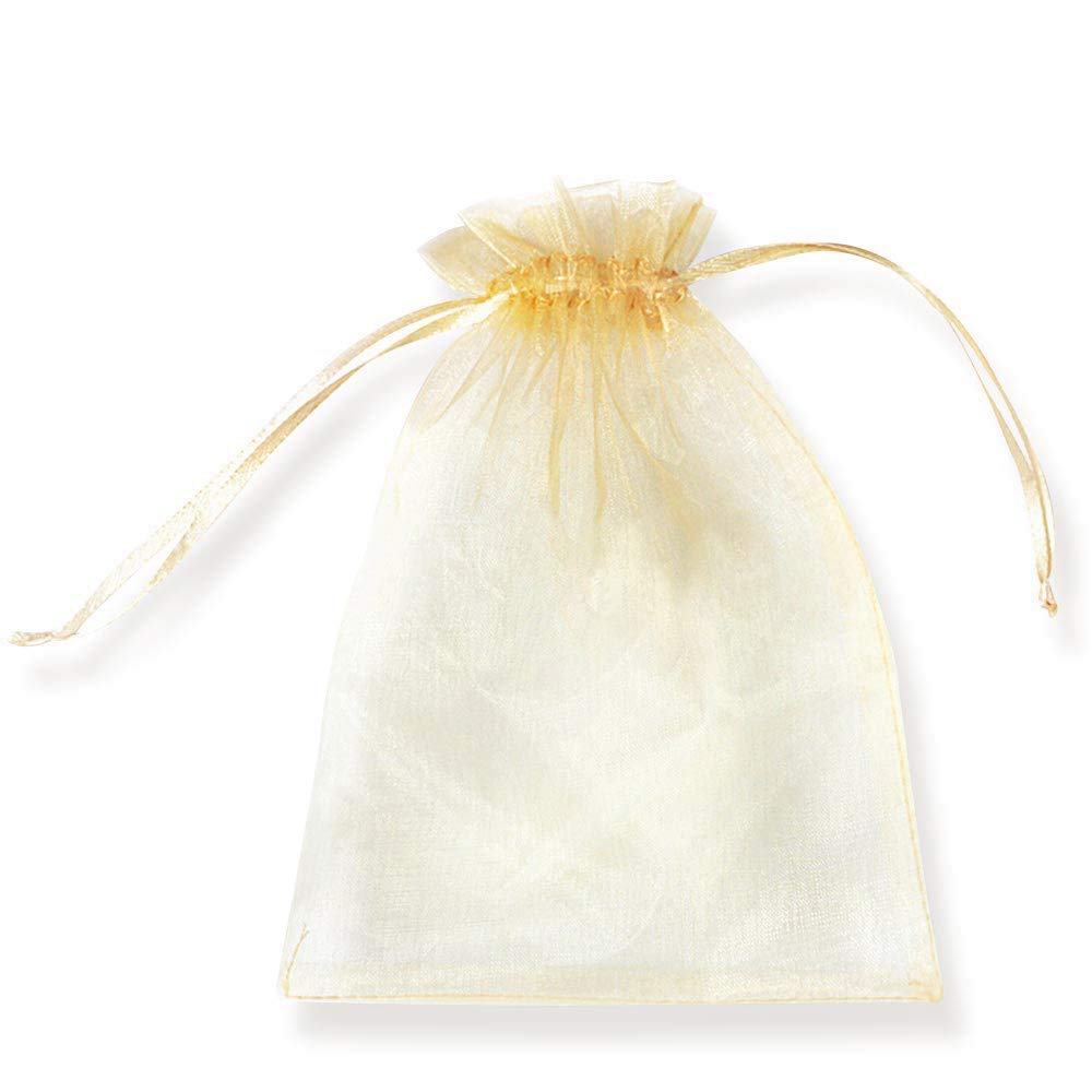 PLECUPE 100 Pcs Organza Bags, Organza Gift Bags Large 13 x18 cm Wedding Favours Bags Jewelry Pouches with Drawstring for Wedding, Christmas, Birthday, Anniversary, Baptism -Gold