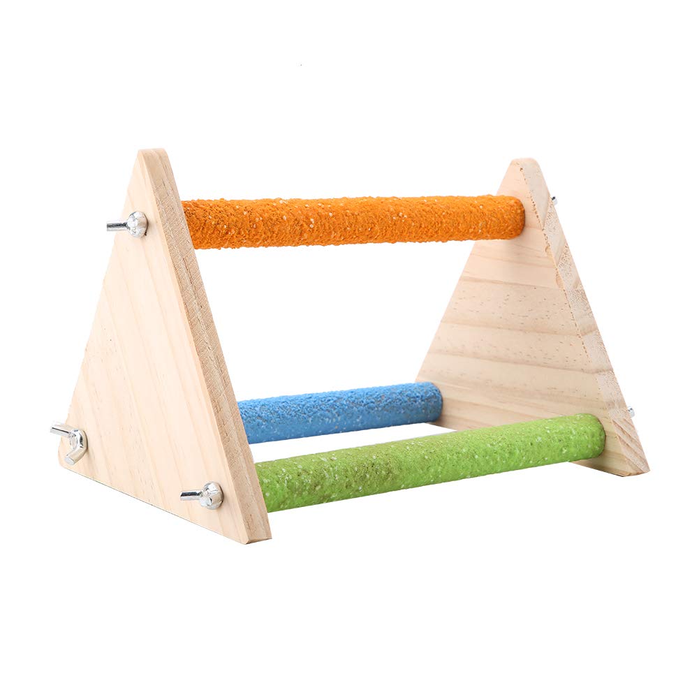 Natural Wooden Perch Wood Platform Stand Swing Toy Branch Cage Accessory for Birds Parrot Training(Triangle Type)
