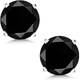 Gem Stone King 0.74 Ct Round Black AAA Diamond 14K White Gold Stud Earrings For Women Men