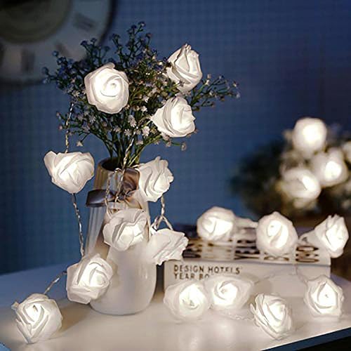 Photo 1 of VIPMOON LED Rose Flower String Lights, Fairy Lights for Bedroom 6.6ft 20 LED Battery Operated Flower Garland Indoor Outdoor for Birthday Party Decoration White