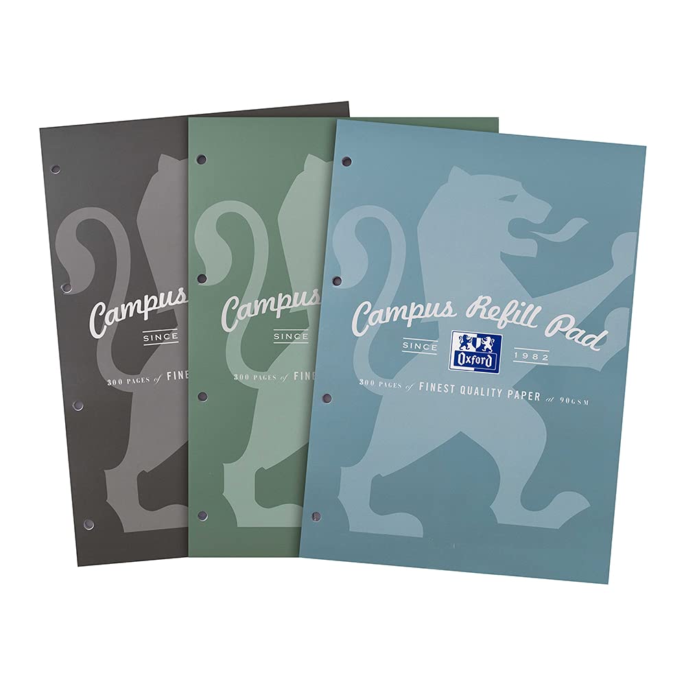 Oxford Campus, Lined Paper A4 Refill Pad, 300 Pages, Metallic Assorted Colours, Pack of 3