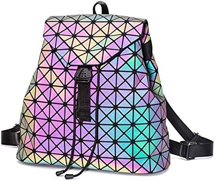 Shard Lattice Design Geometric Backpack Holographic Reflective Backpacks PU Leather Fashion Backpack (C Big)