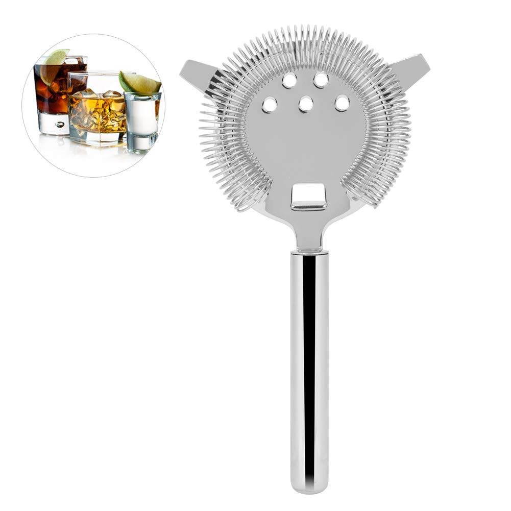 Stainless Steel Cocktail Sieve Shake Drinks Ice Mlang Filter for Club Party Gold Silver(Silver)
