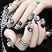 Dongcrystal 24Pcs 3D Bling Nail Art Jewelry Glitter Rhinestone Decor Nail Tips Black Fake Nails
