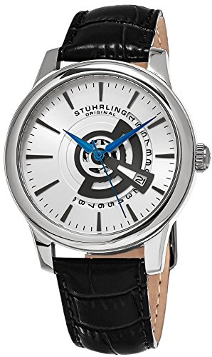 Stuhrling Original Men's 'Symphony' Quartz Stainless Steel and Leather Dress Watch, Color:Black (Model: 787.01)
