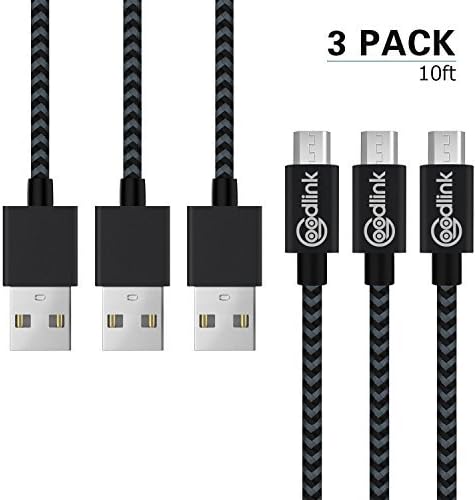 Micro USB Cable, Goodlink 10 Feet Extra Long Micro USB to USB 2.0 Cable, A Male to Micro B Charge and Sync Cord for Android/Windows/MP3/Camera and Other Device(3 Pack, grey -3M )