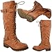 Womens Knee High Boots Lace Up Combat Buckle Straps Low Heels Shoes GY-WB-466