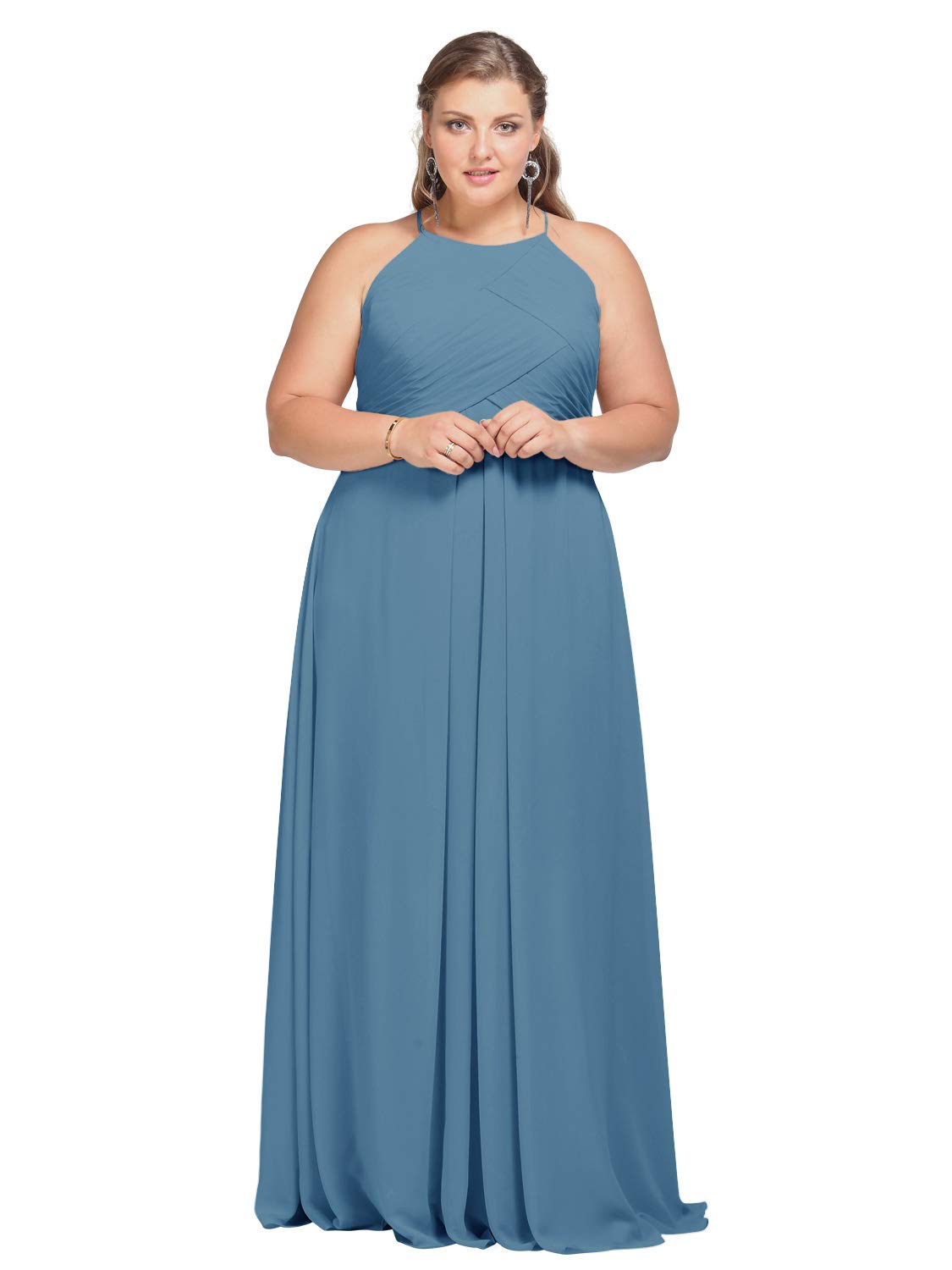AW BRIDAL Women's Halter Chiffon Bridesmaid Dress Plus Size Long Formal