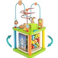 ZONXIE Wooden 4 in 1 Baby Activity Play Cube Bead Maze Toys Activity Center for Babies Toddlers Educational Early Preschool Learning Toys