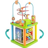 ZONXIE Wooden 4 in 1 Baby Activity Play Cube Bead Maze Toys Activity Center for Babies Toddlers Educational Early Preschool Learning Toys