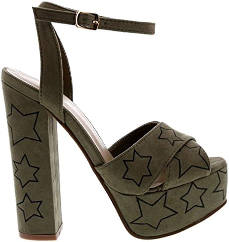 VIA PINKY EH12 Women's Criss Cross Ankle Strap Platform High Block Heel Sandals, Color:GREEN, Size:10