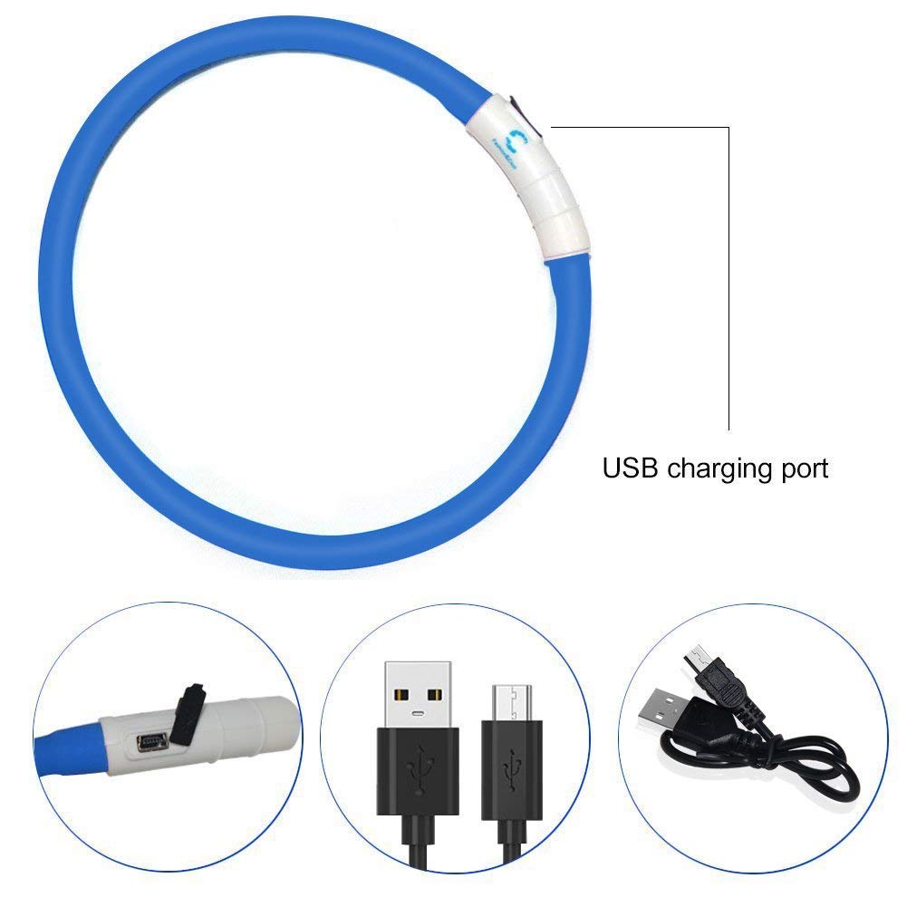 Hunde Leuchthalsband LED Halsband Hundehalsband Hunde, individuell kürzbar, USB aufladbar, Kabel im Lieferumfang enthalten, von Fashion&Cool (Blau)