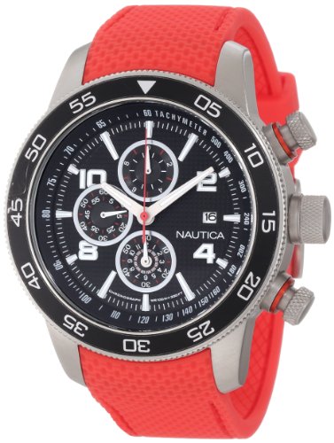 Nautica Men's 'NCT 402' Quartz Stainless Steel and Silicone Casual Watch, Color:red (Model: N20102G)