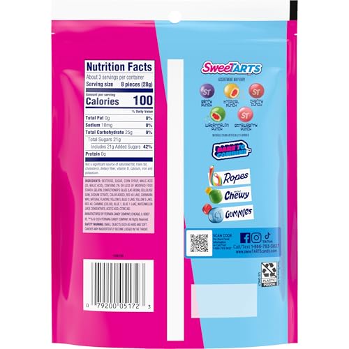 SWEETARTS CHEWY FUSIONS CANDY, FRUIT PUNCH MEDLEY, SWEET AND TART, 9 OUNCE