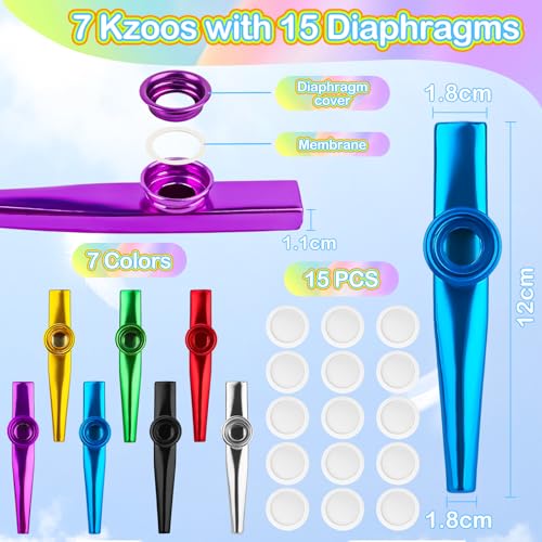 Kazoo 7 Piece Metal 15 Diaphragms ELEPRUC Aluminium Alloy Membrane Flute Musical Instruments
