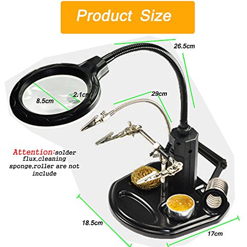AORAEM 2.5X(6D)4X(12D)LED Lamp Helping Hands Magnifier Station,Magnifying Glass Stand with Clamp and Alligator Clips for Work and Hobby
