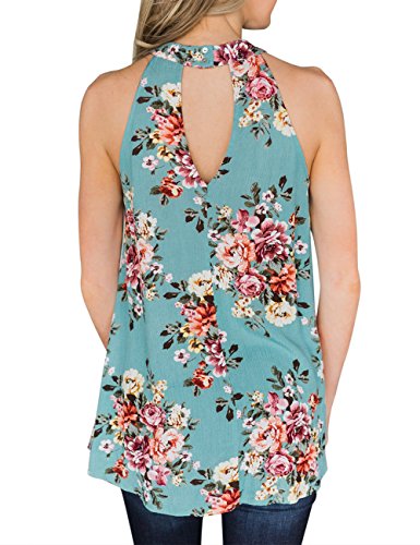 Gogolan Women's High Neck Floral Print Tank Tops Sleeveless Halter Top Casual Shirts,Green,M - Thumbnail 2