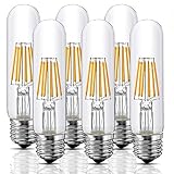 Dimmable Edison Led, Tubular Bulb T10, 6W Vintage Led Filament Light Bulb, 60W Equivalent, 2700K Soft White, E26 Medium Base Lamp Bulb, for Display Cabinet Showcase Piano, 6 Pack