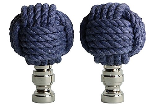 Nautical Knot Lamp Finials in Blue on Shiny Chrome Bases - A Pair