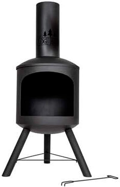 Log Barn Black Steel Chiminea 43x43x118cm Outdoor Log Burner with Poker