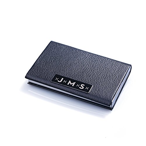 New Town CreativePersonalised Black Leather Business Card Holder - Free Custom Engraving - Best Gift Idea for Professionals