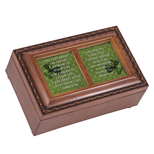 Cottage Garden May God Grant Woodgrain Petite Music Box/Jewelry Box Plays Irish Lullaby