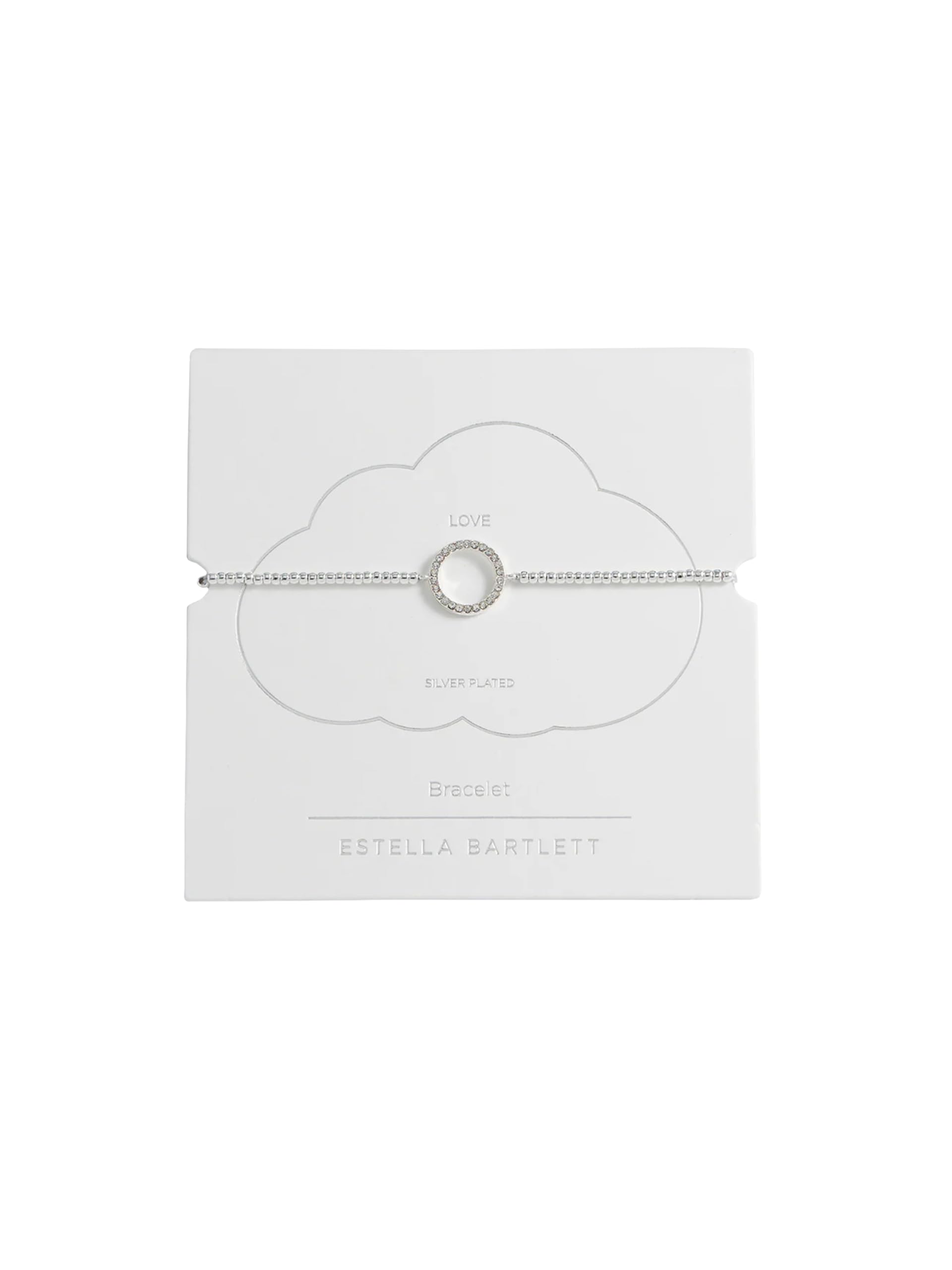 Estella Bartlett 'Love' Silver Plated Louise Bracelet - White Cubic Zirconia Circle Charm Beaded Bracelet for Women, Adjustable Slider, Everyday Jewellery Gift with Card