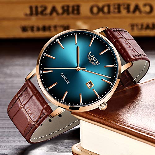 Relojes-LIGE-para-Hombre-Ultrafino-Impermeable-Analogico-con-Fecha-de-Cuarzo-Correa-de-Cuero-Reloj-de-Pulsera-para-Hombre