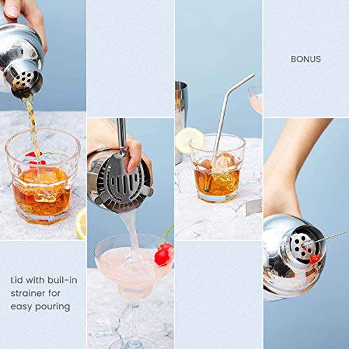 Cocktail Set, Godmorn Edelstahl Shaker Set, 15 Teiliges Barkeeper Set mit bessere Bambus Ständer, Rezeptbuch, Messbecher und Bar Löffel, 550 ml Geschenk Set für Zuhause oder die Bar – Bild 6