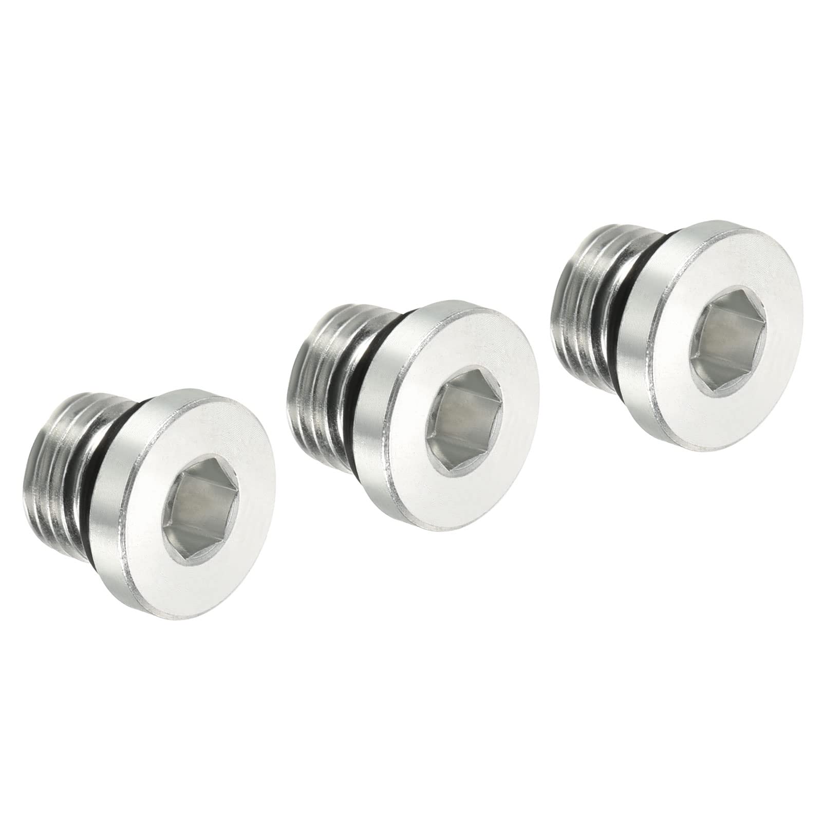 PATIKIL 3/8-24UNF Internal Hex Head Pipe Fitting Plug, 3 Pack Male Thread 45# Steel Socket Plug with Sealing Ring for Terminate Pipe Ends
